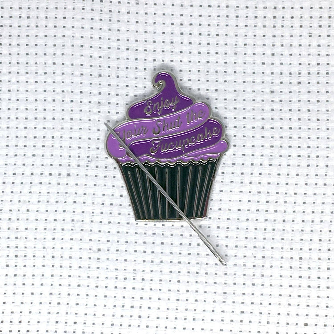 Enjoy Your Shut the Fucupcake Enamel Needle Minder Pink and Teal