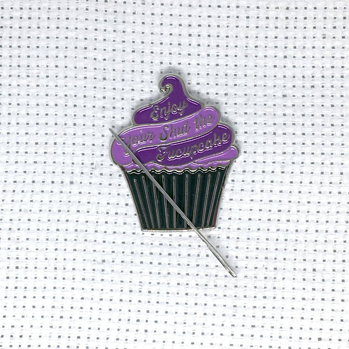 Enjoy Your Shut the Fucupcake Enamel Needle Minder Pink and Teal