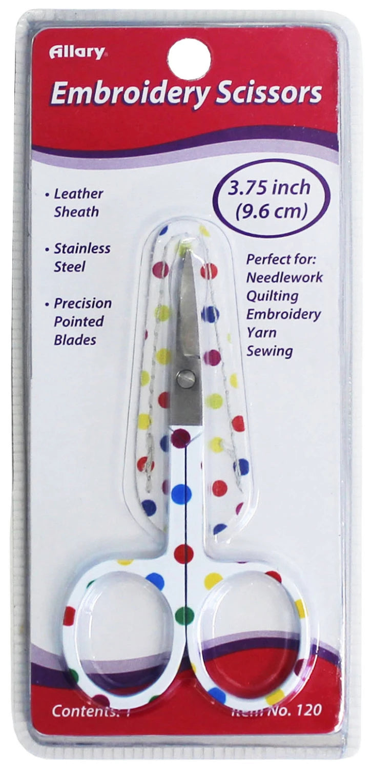 Polka Dot Pattern Embroidery Scissors with Leather Sheath by Allary