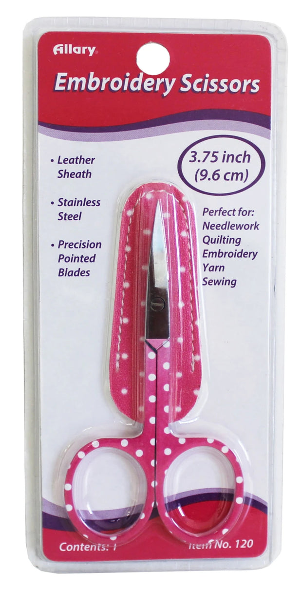 Polka Dot Pattern Embroidery Scissors with Leather Sheath by Allary