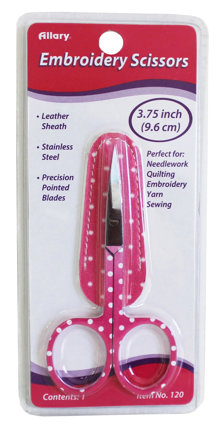 Polka Dot Pattern Embroidery Scissors with Leather Sheath by Allary