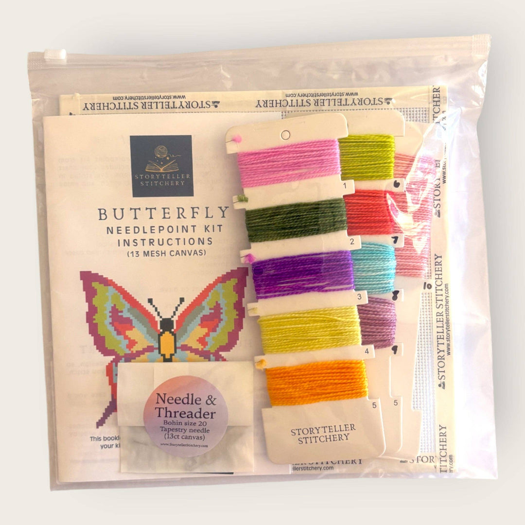 Butterfly Needlepoint Kit — 13-ct Printed Canvas, Hand-Dyed Wool-Silk Thread