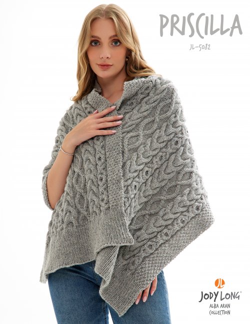 Priscilla Shawl Knitting Pattern for Jody Long Alba Aran (Printed Leaflet)