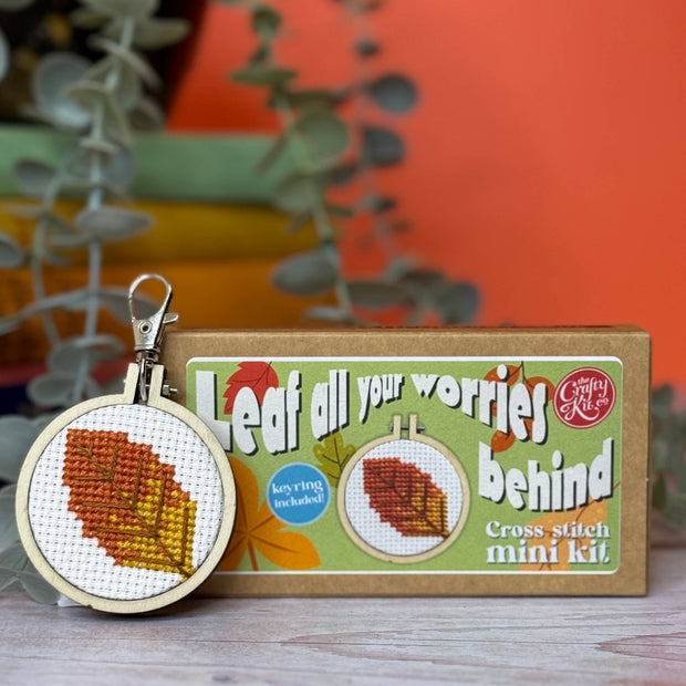 'Leaf your worries behind' Mini Matchbox Cross Stitch Kit