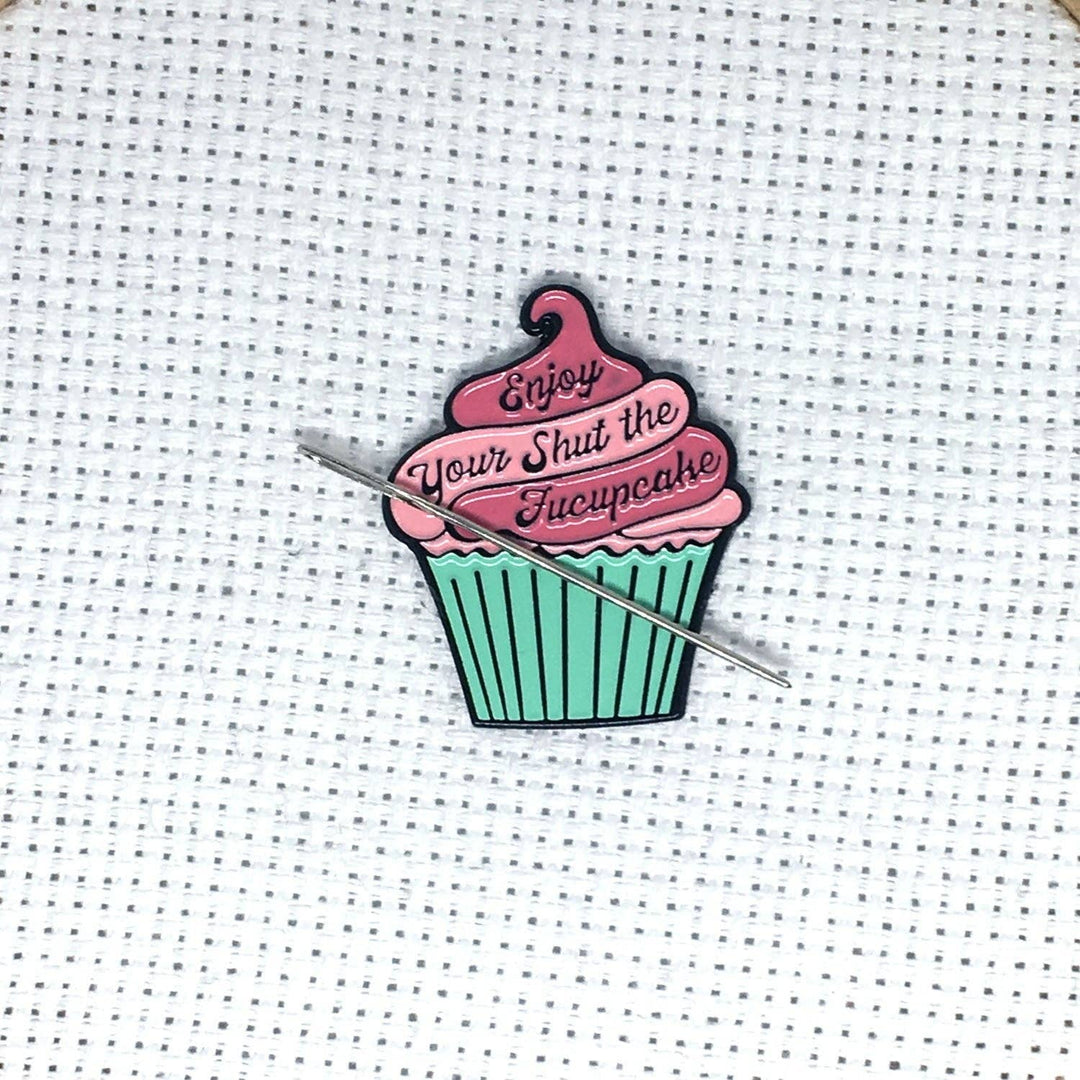 Enjoy Your Shut the Fucupcake Enamel Needle Minder Pink and Teal