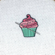 Enjoy Your Shut the Fucupcake Enamel Needle Minder Pink and Teal