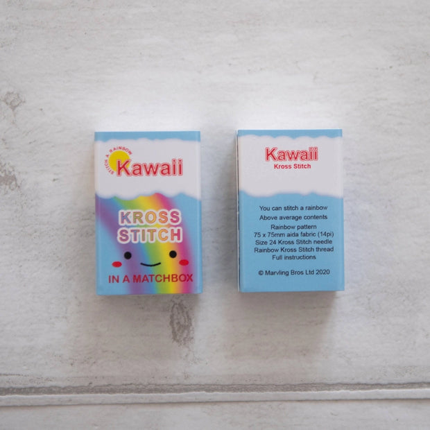 Kawaii Rainbow Cloud Cross Stitch Kit - Mini Cross Stitch in a Matchbox
