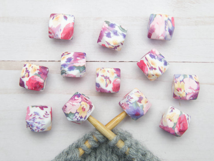Mauve Floral Hexagon | Stitch Stoppers Knitting Notions