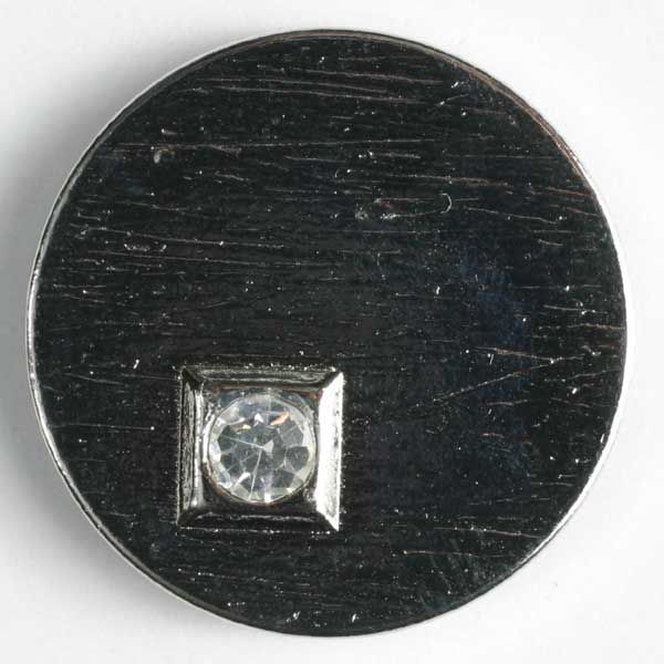 Nylon Button with Shank and Rhinestone Accent - Size: 23mm - Color: Silver
