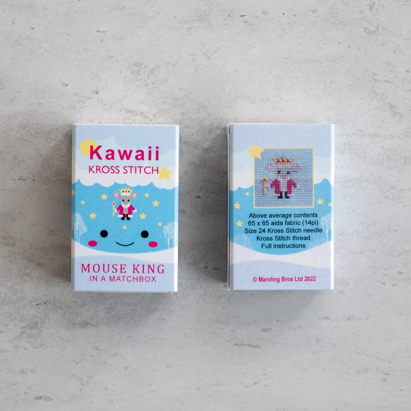 Kawaii Mouse King Cross Stitch Kit - Mini Cross Stitch in a Matchbox