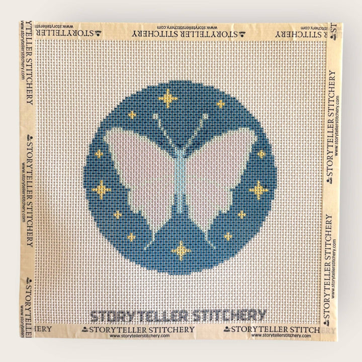 Lunar Moth Needlepoint Kit — 13-ct Printed Canvas, Hand-Dyed Wool-Silk Thread