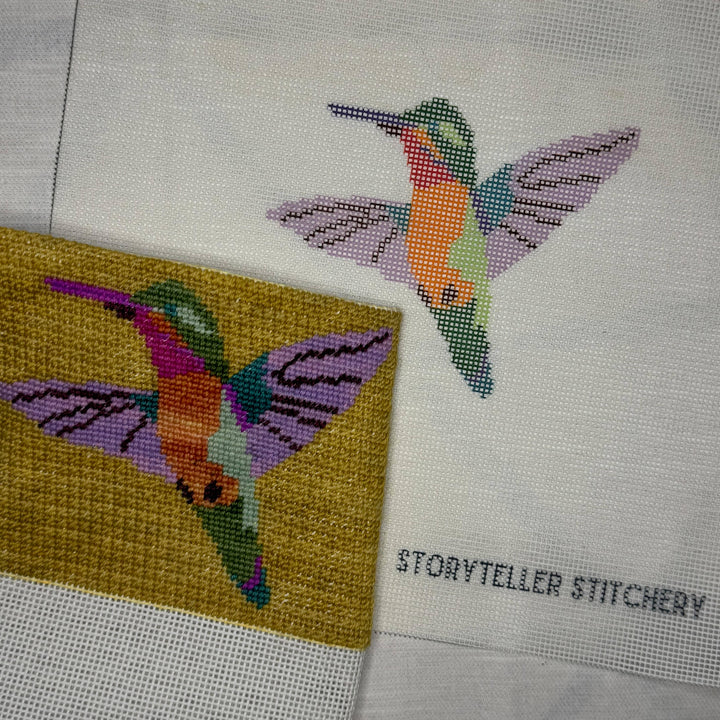 Hummingbird Needlepoint Kit — 13-ct Printed Canvas, Hand-Dyed Wool-Silk Thread