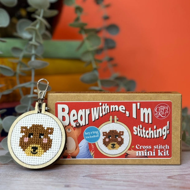 'Bear with me, I'm stitching' Mini Matchbox Cross Stitch Kit