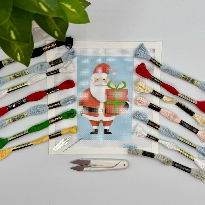 Christmas Santa Needlepoint Design (holding present)