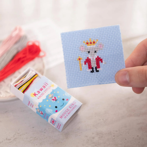 Kawaii Mouse King Cross Stitch Kit - Mini Cross Stitch in a Matchbox
