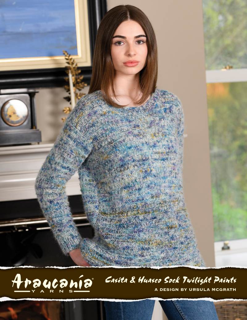 Elena Pullover Knitting Pattern for Araucania Casita &amp; Huasco Sock Twilight Paints (Printed Leaflet)