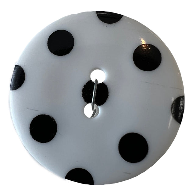 Polyamide White and Black Polka Dot Button with 2 holes - Size: 25mm