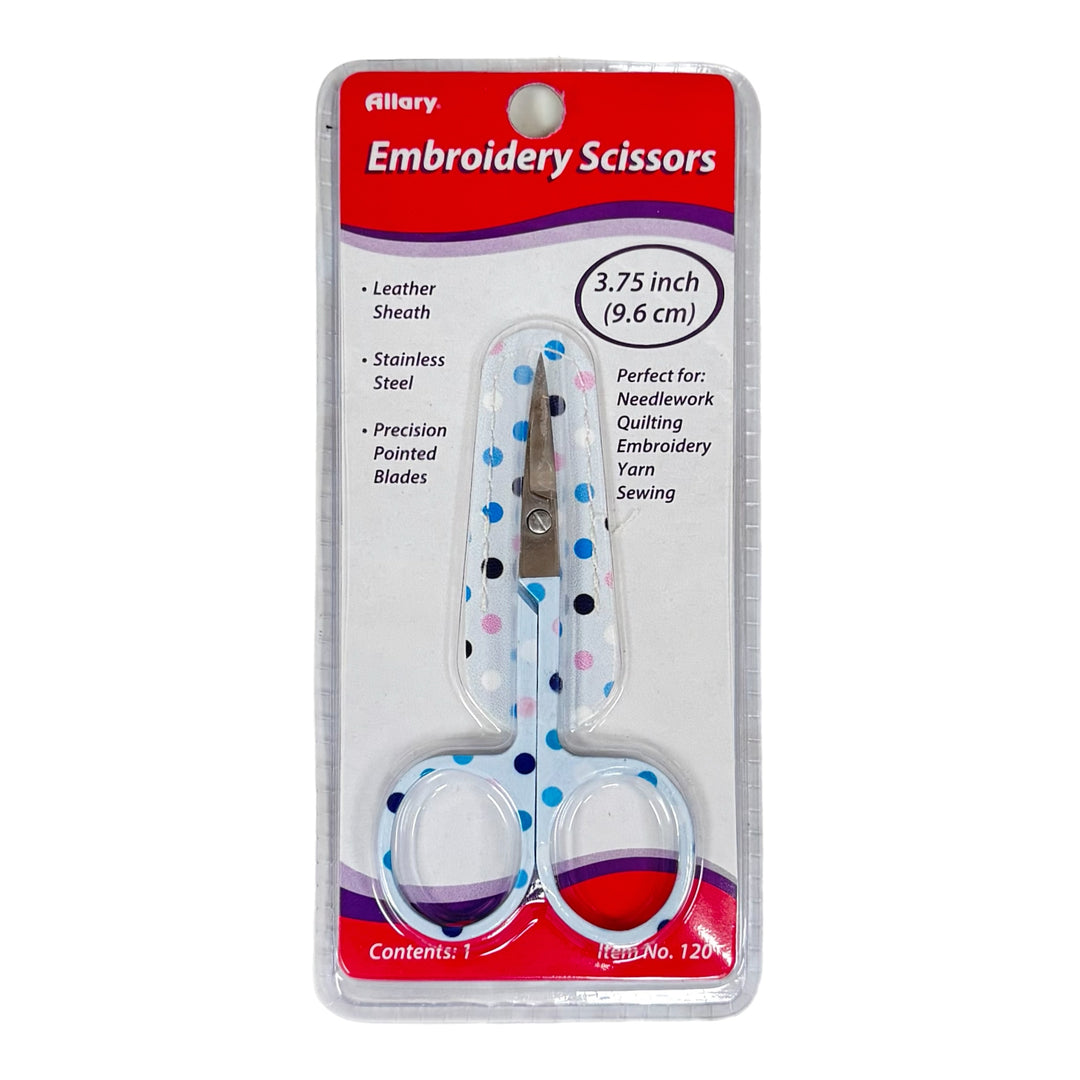 Polka Dot Pattern Embroidery Scissors with Leather Sheath by Allary