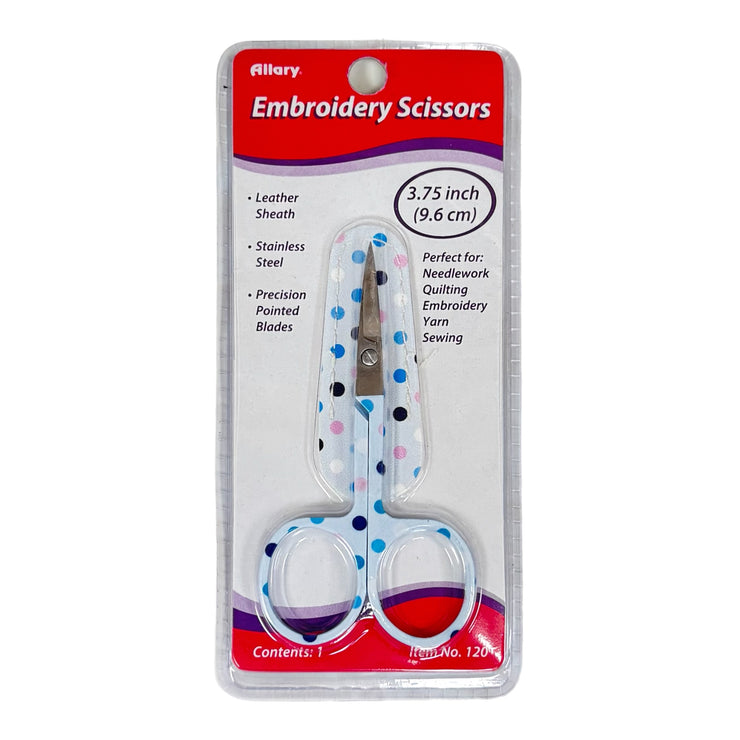 Polka Dot Pattern Embroidery Scissors with Leather Sheath by Allary