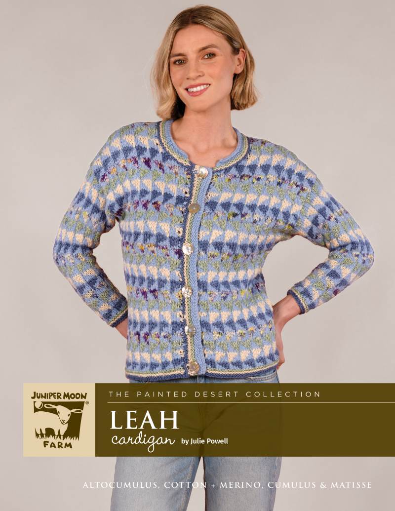 Leah Cardigan Knitting Pattern for Juniper Moon Farm Cumulus &amp; AltoCumulus (Printed Leaflet)