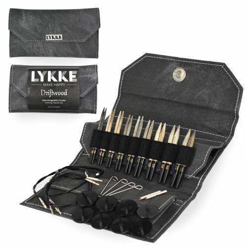 LYKKE Crafts Driftwood 3.5" Interchangeable Knitting Needle Set - Grey Denim Effect