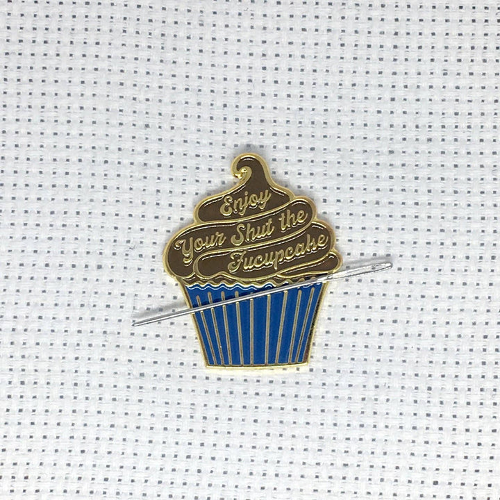 Enjoy Your Shut the Fucupcake Enamel Needle Minder Pink and Teal