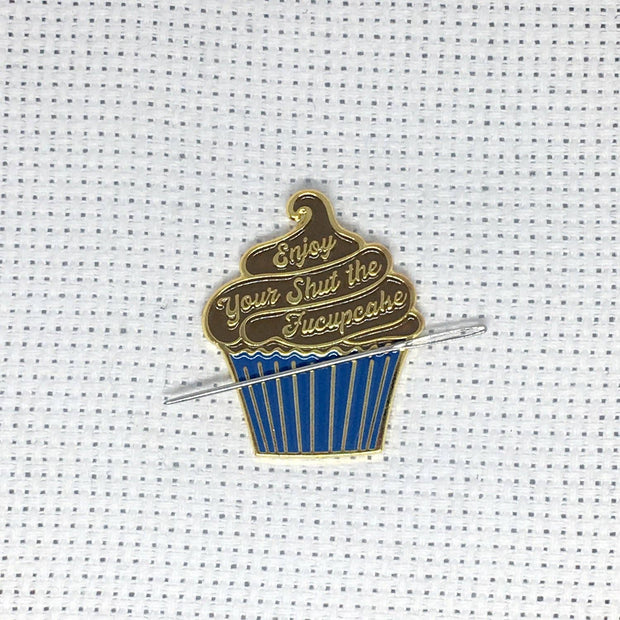 Enjoy Your Shut the Fucupcake Enamel Needle Minder Pink and Teal