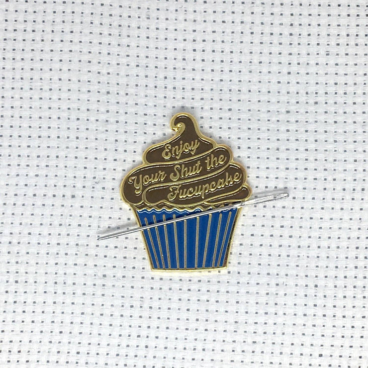 Enjoy Your Shut the Fucupcake Enamel Needle Minder Pink and Teal