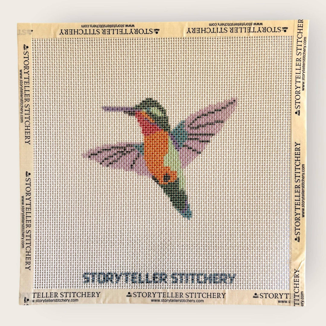 Hummingbird Needlepoint Kit — 13-ct Printed Canvas, Hand-Dyed Wool-Silk Thread