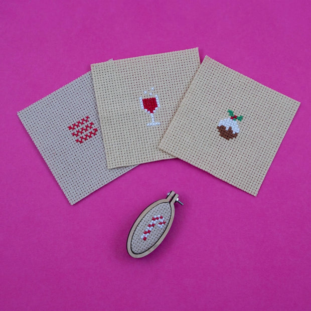 Christmas Bauble Season Greetings - Mini Cross Stitch in a Matchbox