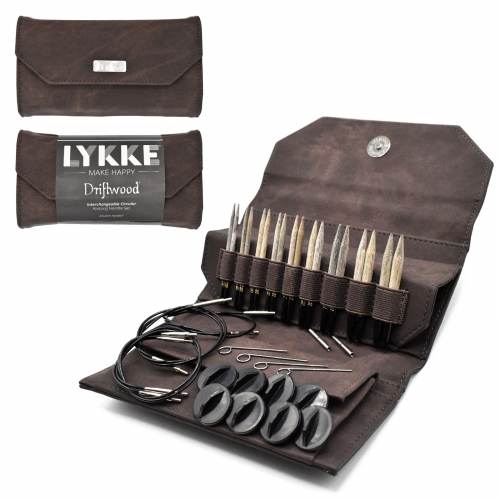 LYKKE Crafts Driftwood 3.5" Interchangeable Knitting Needle Set - Cacao Denim Effect