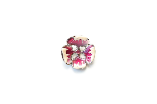 Metal with White and Pink Enamel - Flower Petals - 20mm Concave Burst Rounded
