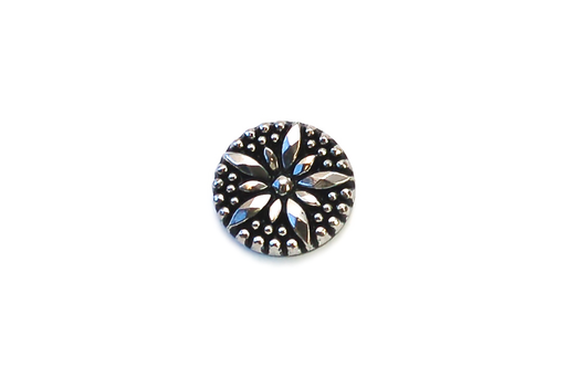 Black and Silver Vintage 1950's Glass - Flower - Round 23mm