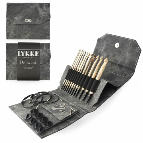 LYKKE CRAFTS Driftwood 6" Interchangeable Tunisian Crochet Hooks Set - Grey Fabric Case