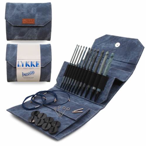 LYKKE CRAFTS Indigo 6" Interchangeable Tunisian Crochet Hooks Set - Azure Fabric Case