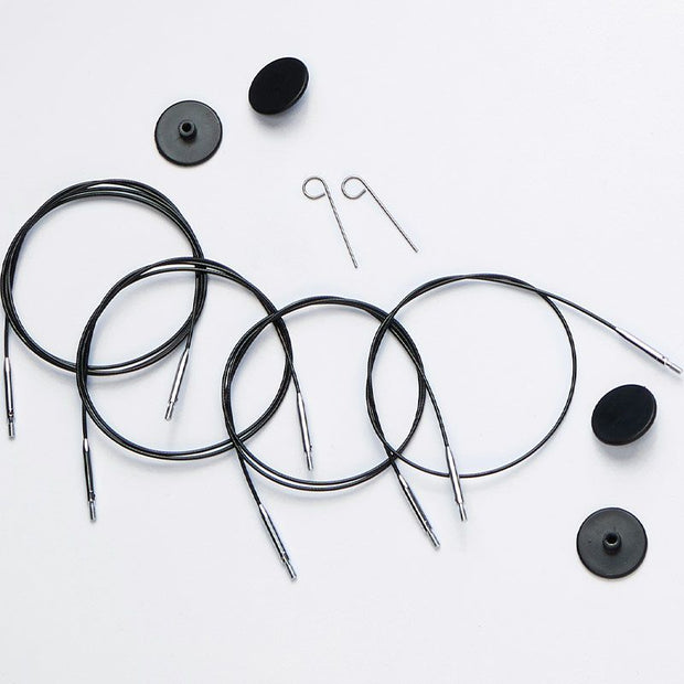 Stainless Steel Swivel Cables Black Cord Silver End for KnitPro Interchangeable Tips