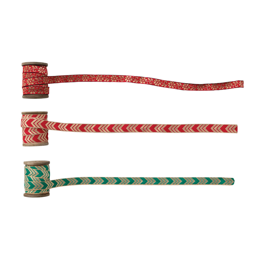 5 Yards 3/4" Wide  Jacquard Pattern Fabric Ribbon on Wood Spool, 3 Styles