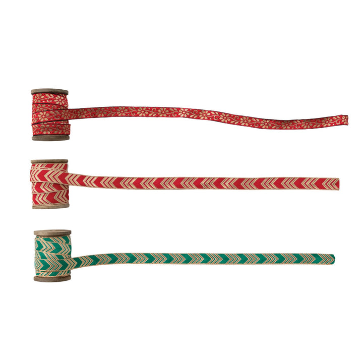 5 Yards 3/4" Wide  Jacquard Pattern Fabric Ribbon on Wood Spool, 3 Styles