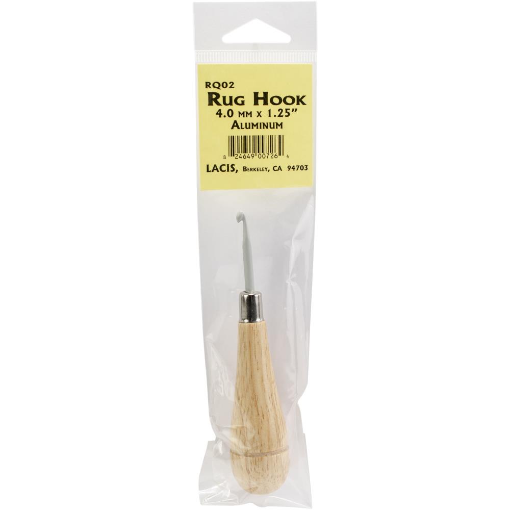 Ideal for making rugs. This 2x8.5x1 inch package contains one 4mmx1.25 inch aluminum rug hook with wood handle. Imported.