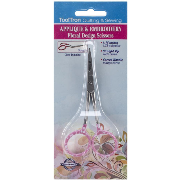 Straight tip with curved handle is great for close trimming.