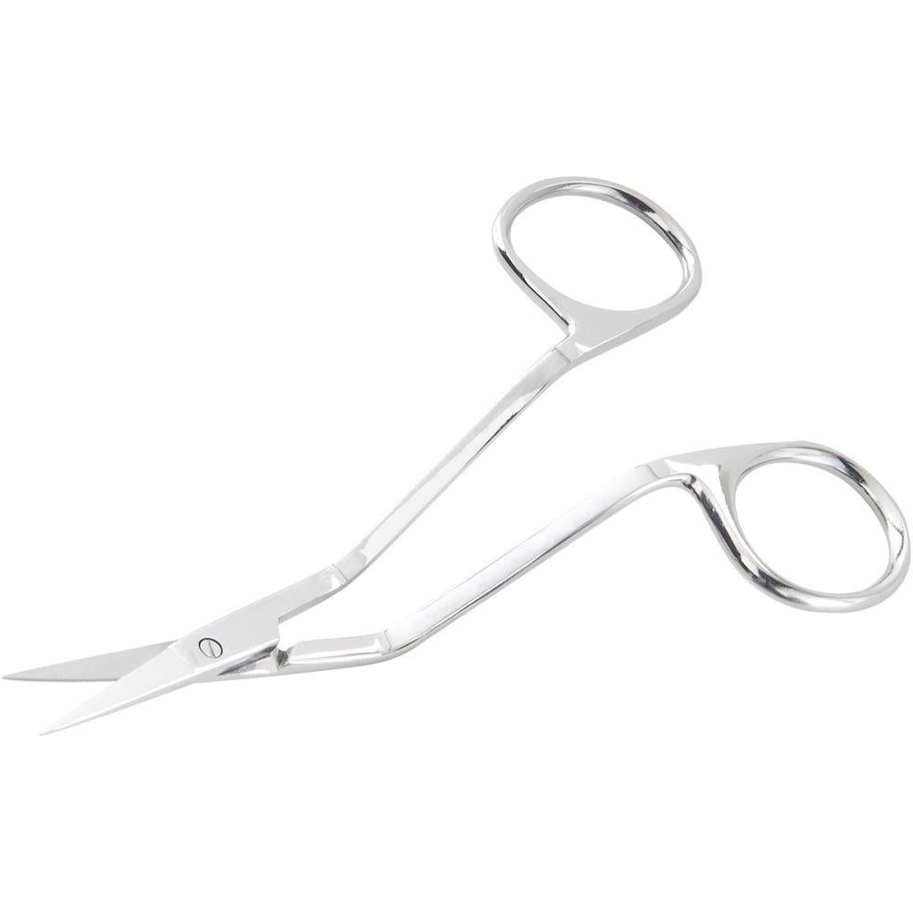 Double-curved trimmers are smaller in size for getting into hard to reach areas. Hand stays parallel to fabric.