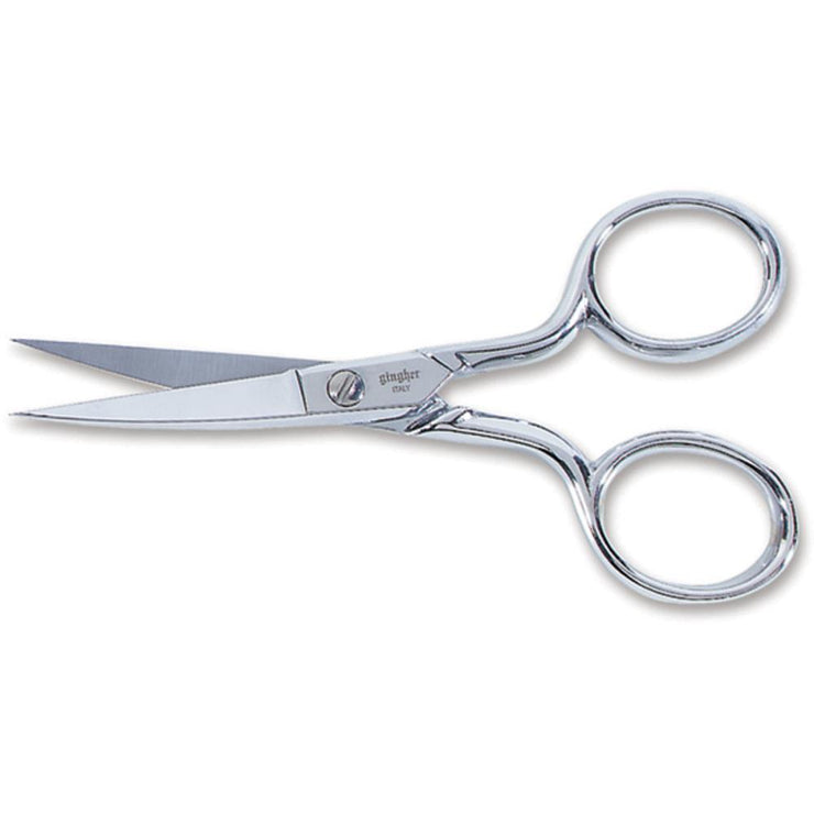 Sharp points for snipping tight threads. Have a stronger frame, perfect for cutting one layer of fabric, multiple strands of embroidery thread, and even lighter needlework yarn. The handsome, double-plated finish over nickel is durable. A protective leather sheath is included for storage. 