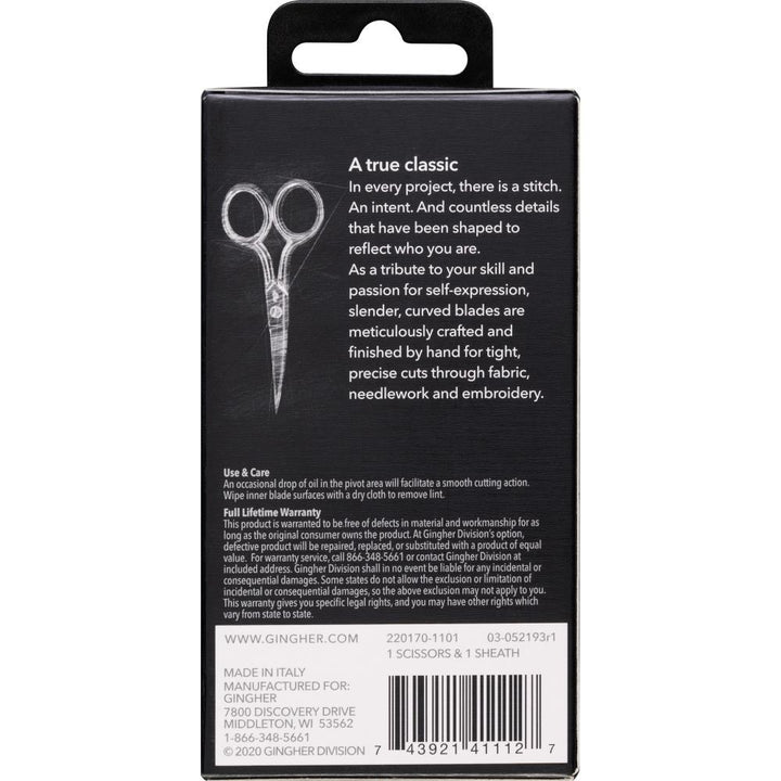Sharp points for snipping tight threads. Have a stronger frame, perfect for cutting one layer of fabric, multiple strands of embroidery thread, and even lighter needlework yarn. The handsome, double-plated finish over nickel is durable. A protective leather sheath is included for storage. 