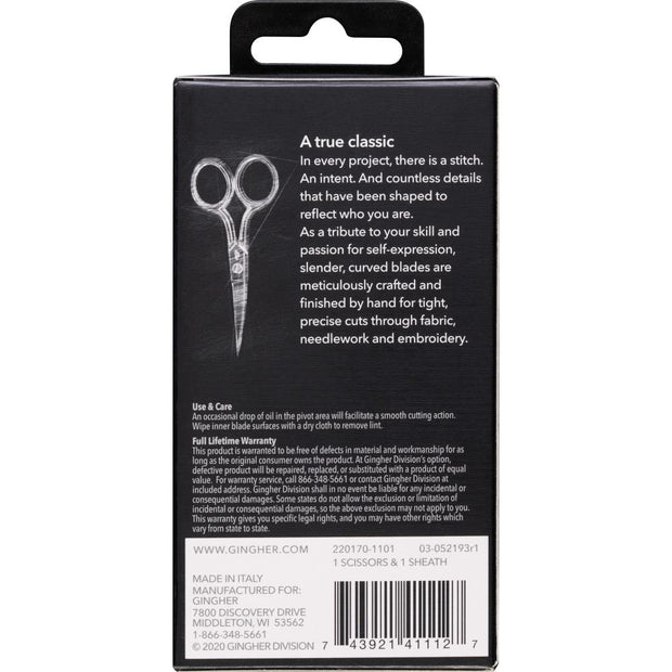 Sharp points for snipping tight threads. Have a stronger frame, perfect for cutting one layer of fabric, multiple strands of embroidery thread, and even lighter needlework yarn. The handsome, double-plated finish over nickel is durable. A protective leather sheath is included for storage. 