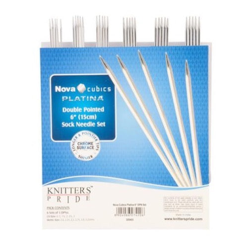 6" Nova Cubics Platina Double Pointed Sock Knitting Needle Set