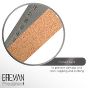 Breman Precision Stainless Steel Cork Back Ruler 12" with Metric