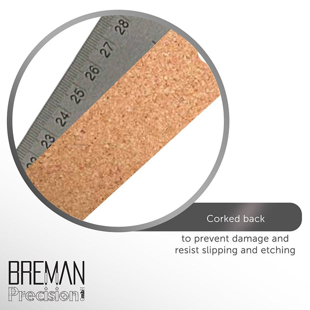Breman Precision Stainless Steel Cork Back Ruler 12" with Metric