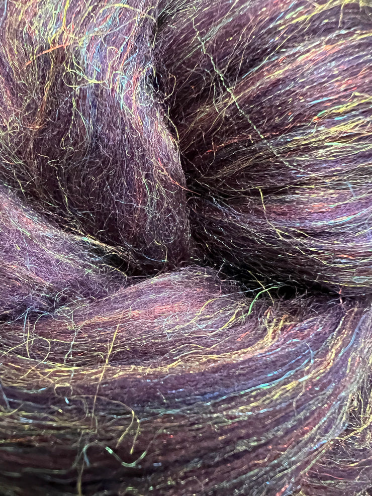 Merino Wool Blend Roving by the Ounce - Glitzy Aubergine