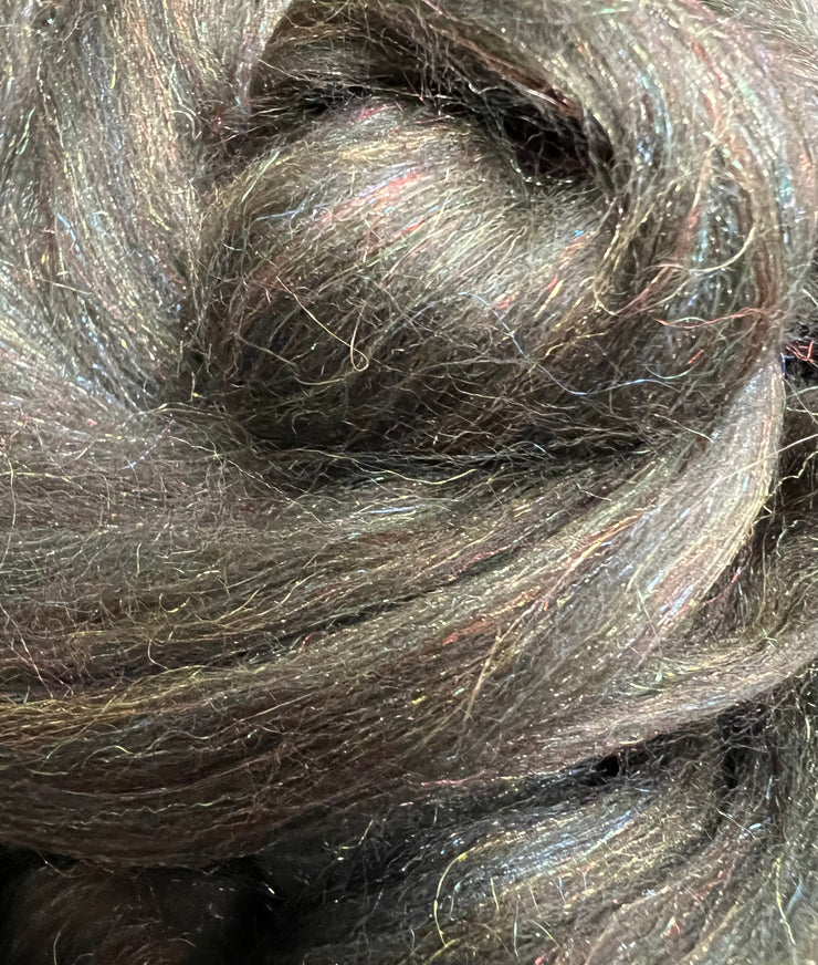 Merino Wool Blend Roving by the Ounce - Glitzy Moss