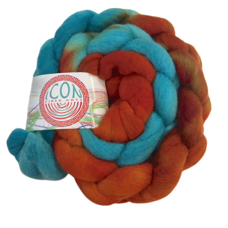 Organic Polwarth Wool Roving 4 oz Hand Painted Josh Steger Koi Pond